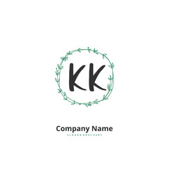 K KK Initial handwriting and signature logo design with circle. Beautiful design handwritten logo for fashion, team, wedding, luxury logo.