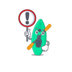 A cartoon icon of canoe with a exclamation sign board