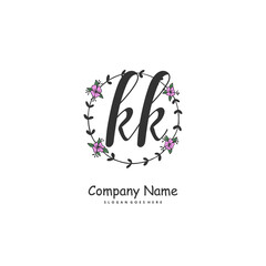 K KK Initial handwriting and signature logo design with circle. Beautiful design handwritten logo for fashion, team, wedding, luxury logo.