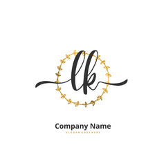 L K LK Initial handwriting and signature logo design with circle. Beautiful design handwritten logo for fashion, team, wedding, luxury logo.