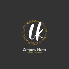 L K LK Initial handwriting and signature logo design with circle. Beautiful design handwritten logo for fashion, team, wedding, luxury logo.