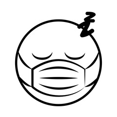 sleeping emoticon with medical mask coronavirus covid-19 pandemic, line cartoon style