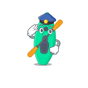 A handsome Police officer cartoon picture of canoe with a blue hat