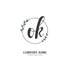 O K OK Initial handwriting and signature logo design with circle. Beautiful design handwritten logo for fashion, team, wedding, luxury logo.