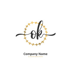 O K OK Initial handwriting and signature logo design with circle. Beautiful design handwritten logo for fashion, team, wedding, luxury logo.