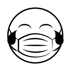 emoticon with medical mask coronavirus covid-19 pandemic, line cartoon style