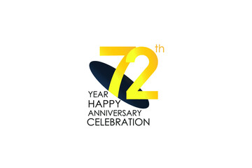 72 years anniversary celebration Yellow Color Design logotype. anniversary logo isolated on White background, vector Horizontal number design for celebration, invitation card, and greeting card-Vector