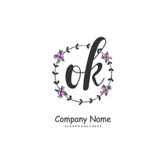 O K OK Initial handwriting and signature logo design with circle. Beautiful design handwritten logo for fashion, team, wedding, luxury logo.
