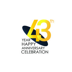 Obraz premium 43 years anniversary celebration Yellow Color Design logotype. anniversary logo isolated on White background, vector Horizontal number design for celebration, invitation card, and greeting card-Vector