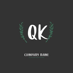 Q K QK Initial handwriting and signature logo design with circle. Beautiful design handwritten logo for fashion, team, wedding, luxury logo.