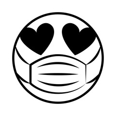 emoticon love with medical mask coronavirus covid-19 pandemic, line cartoon style