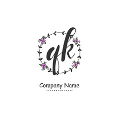 Q K QK Initial handwriting and signature logo design with circle. Beautiful design handwritten logo for fashion, team, wedding, luxury logo.