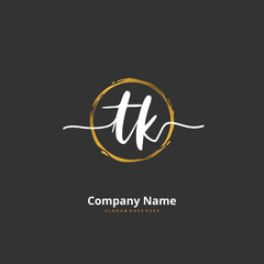 T K TK Initial handwriting and signature logo design with circle. Beautiful design handwritten logo for fashion, team, wedding, luxury logo.