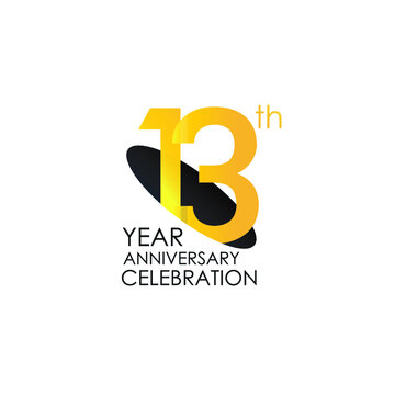 13 years anniversary celebration Yellow Color Design logotype. anniversary logo isolated on White background, vector Horizontal number design for celebration, invitation card, and greeting card-Vector
