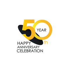 50 years anniversary celebration Yellow Color Design logotype. anniversary logo isolated on White background, vector Horizontal number design for celebration, invitation card, and greeting card-Vector