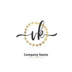 Obraz premium V K VK Initial handwriting and signature logo design with circle. Beautiful design handwritten logo for fashion, team, wedding, luxury logo.