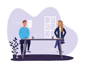 Fototapeta premium young couple dinning in restaurant practicing social distancing ,covid19 prevention method