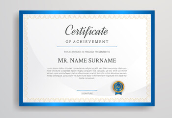 Diploma certificate with blue and gold border template