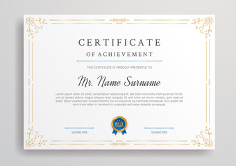 Golden diploma certificate for award, business, and education document printing