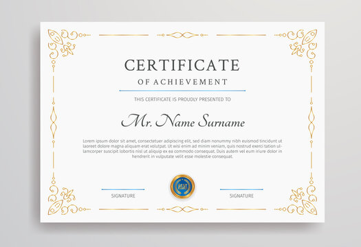 Golden diploma certificate for award, business, and education document printing