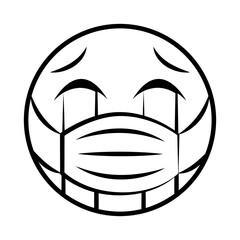 emoticon with medical mask coronavirus covid-19 pandemic, line cartoon style