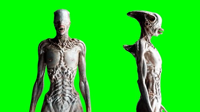 Scary, horror monster. Fear concept. Green screen isolate. Realistic 4K animation.
