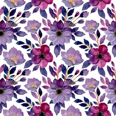 Gardinen Blumen Muster  seamless pattern with purple flower watercolor  © Asrulaqroni