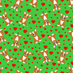 Seamless pattern with cute cartoon corgi. Vector illustration.