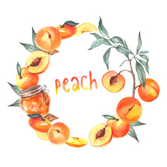 Watercolor wreath with peaches