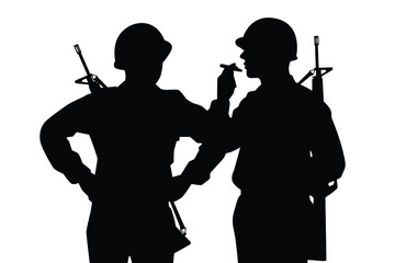 Soldiers are smoking silhouette vector on white