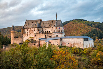 Fototapeta na wymiar Vianden Castle, Luxembourg’s best preserved monument, one of the largest castles West of the Rhine Romanesque style