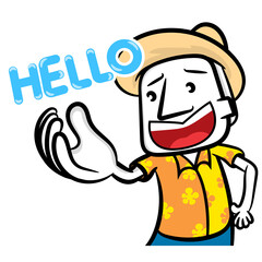 White man cartoon saying hello scene vector concept on a white background