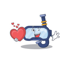 A lovable dive glasses caricature design style holding a big heart