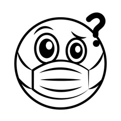 emoticon confused with medical mask coronavirus covid-19 pandemic, line cartoon style