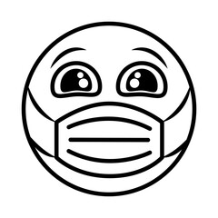 emoticon with medical mask coronavirus covid-19 pandemic, line cartoon style