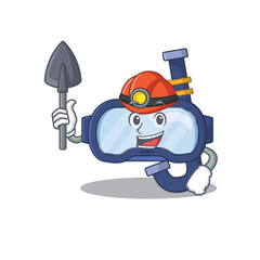 Dive glasses cartoon image design as a miner with tool and helmet