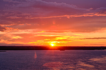 Sunset sky over Amur river