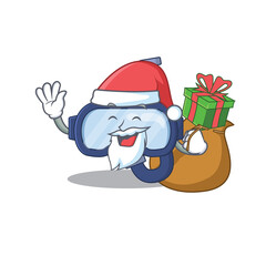 Cartoon design of dive glasses Santa having Christmas gift