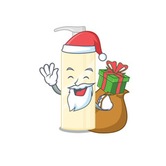 Cartoon design of hair mask Santa having Christmas gift