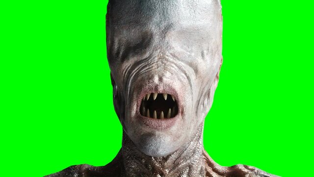 Scary, horror monster. Fear concept. Green screen isolate. Realistic 4K animation.