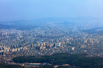 View on Seoul from Jaunbong Peak in Bukhansan National Park, Korea