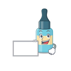 Cartoon character style of hair oil holding a white board