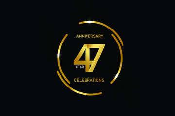 47 year anniversary celebration logotype. anniversary logo with circle golden and Spark light white color isolated on black background - vector