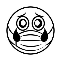 emoticon sad with medical mask coronavirus covid-19 pandemic, line cartoon style