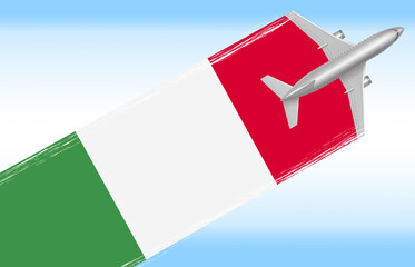 Background Italy travel concept.  flag with plane
