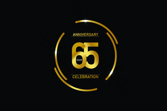 65 year anniversary celebration logotype. anniversary logo with circle golden and Spark light white color isolated on black background - vector