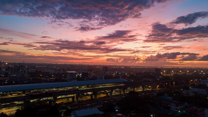 Background of colorful sky concept: Dramatic sunset with twilight color sky and clouds.