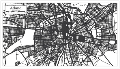 Adana Turkey City Map in Black and White Color in Retro Style. Outline Map.