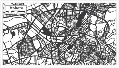 Ankara Turkey City Map in Black and White Color in Retro Style. Outline Map.