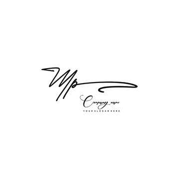 MP initials signature logo. Handwriting logo vector templates. Hand drawn Calligraphy lettering Vector illustration.
